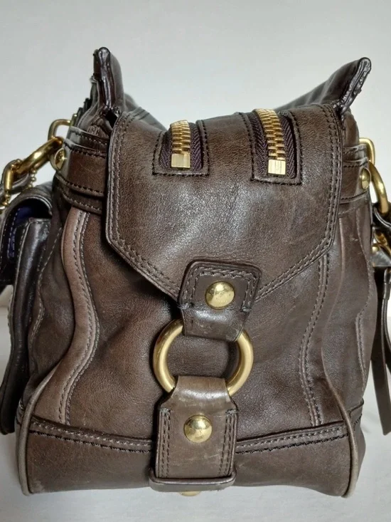 Coach Hampton Leather Lindsey satchel hang bag mahogany brown gold hardware - Picture 6 of 16